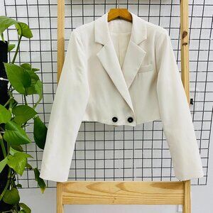 White Cropped Blazer Double Button Chic Jacket